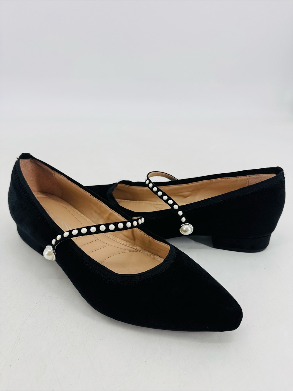 Adrienne Vittadini Minimalist Velvet Pearl Twee Mary Janes Ballet Flats Loafers